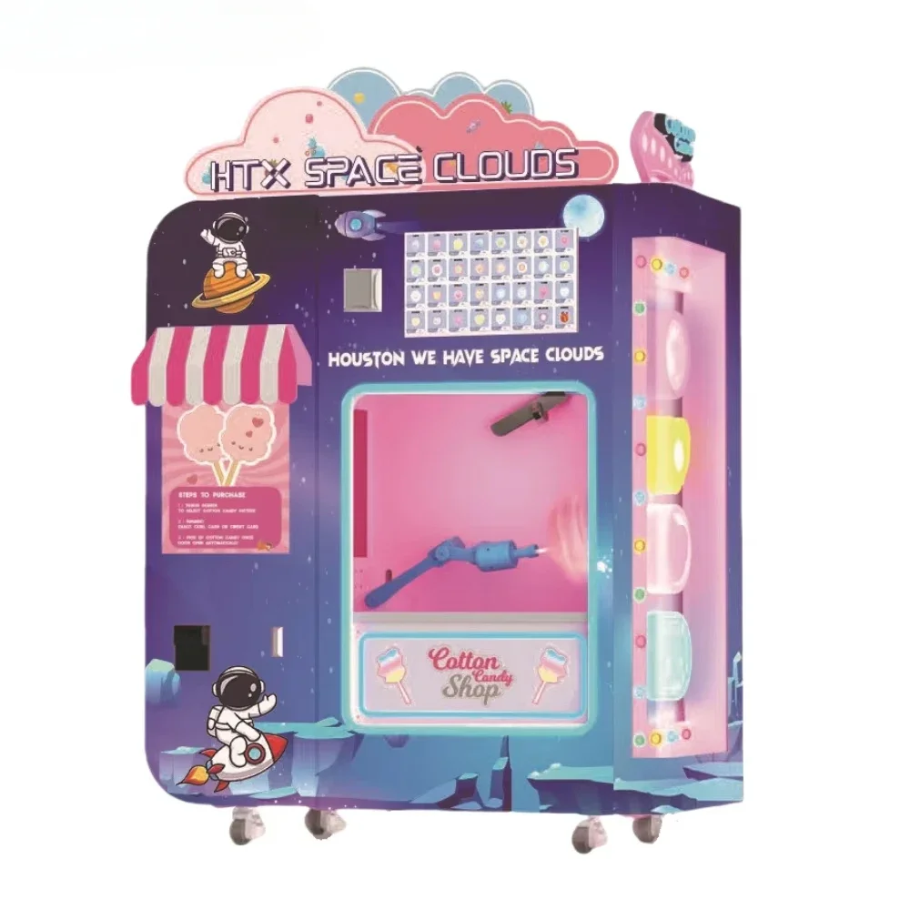 Coin-operated semi-automatic pink sweet cotton candy vending machine