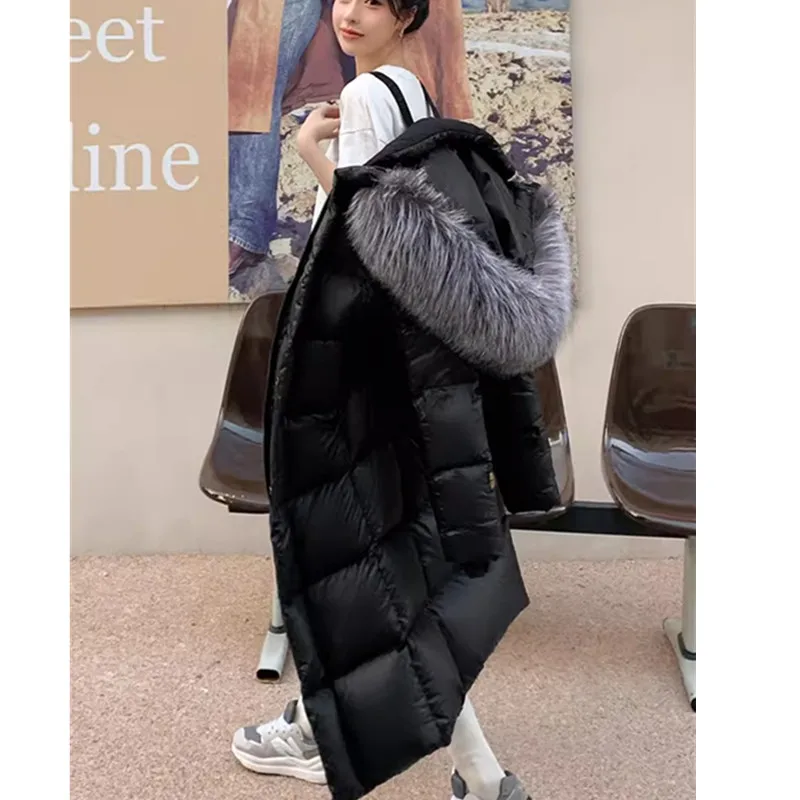 High end Silver fox Big Fur collar Down Jacket For women Winter 2024 New Long Thicken Korean version Black Coat Female Parker