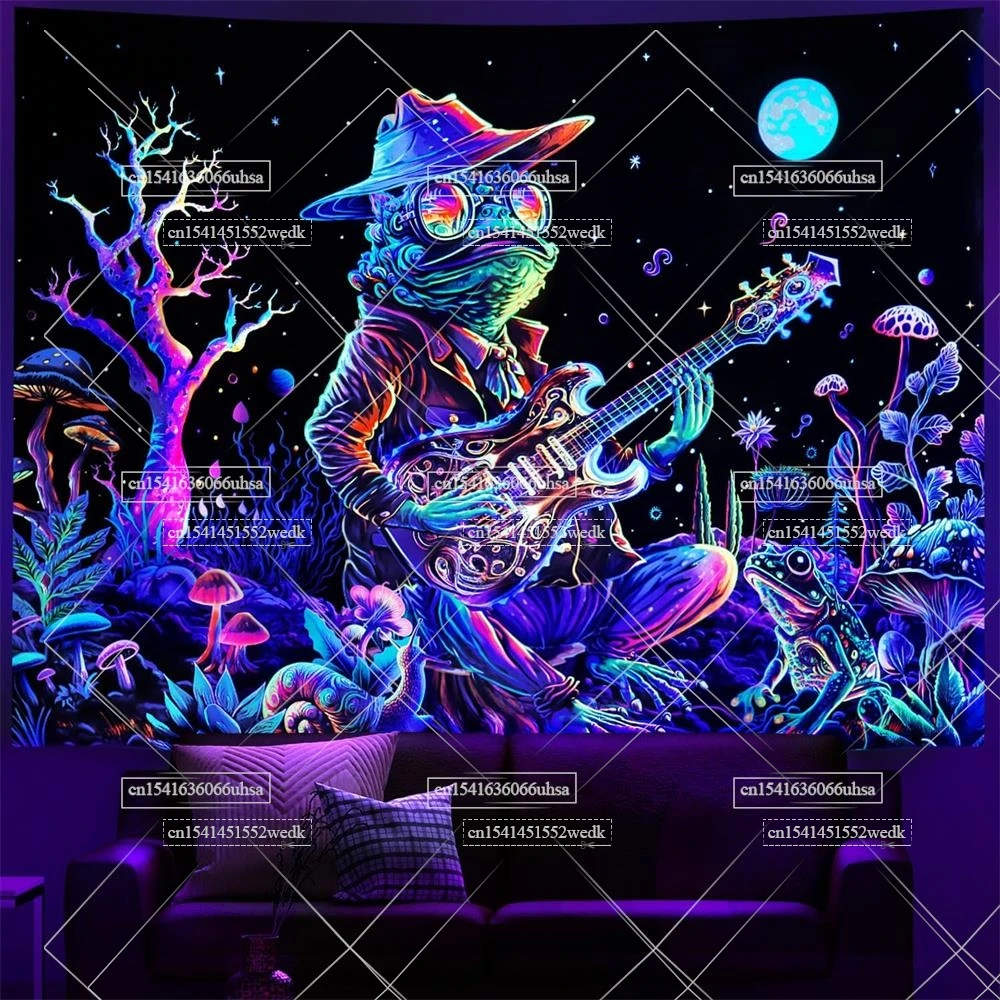 Blacklight Frog Tapestry Neon Mushroom Tapestry UV Reactive Plant Floral Wall Tapestry Galaxy Space Tapestries For Home