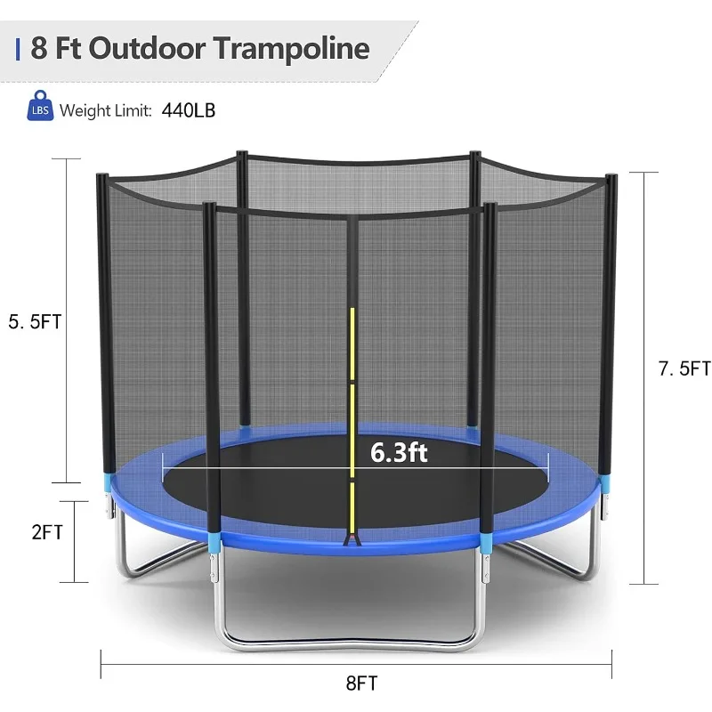 Pro Trampoline with Safety Enclosure, 8Ft 10Ft 12Ft 14Ft 15Ft 16Ft Heavy Duty Jumping Mat and Spring Cover Padding for Kids