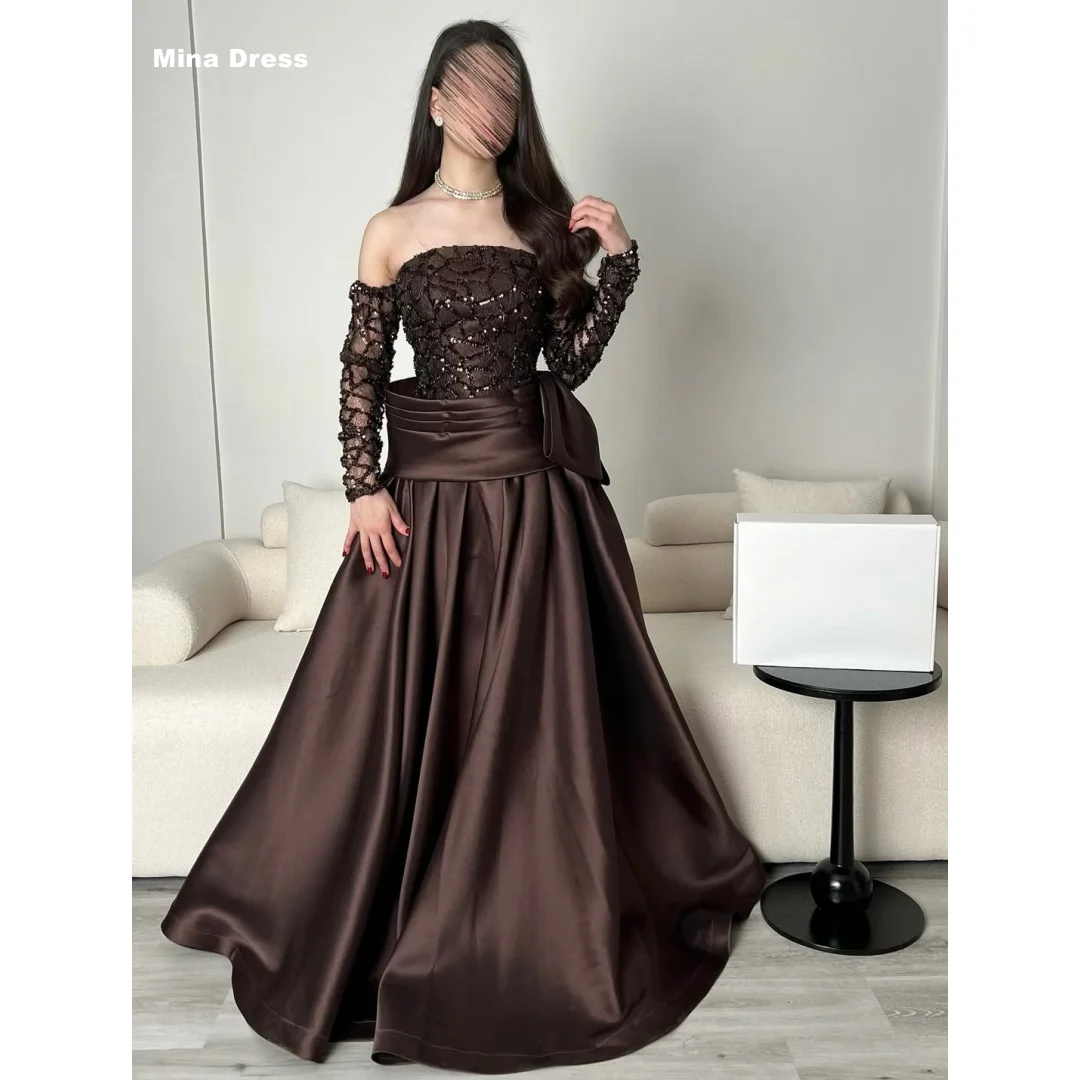

Mina Customized Brown Sharon Said Sequins. Long Sleeves Elegant Party Dresses Prom Dress Evening Luxury Special Occasion Events