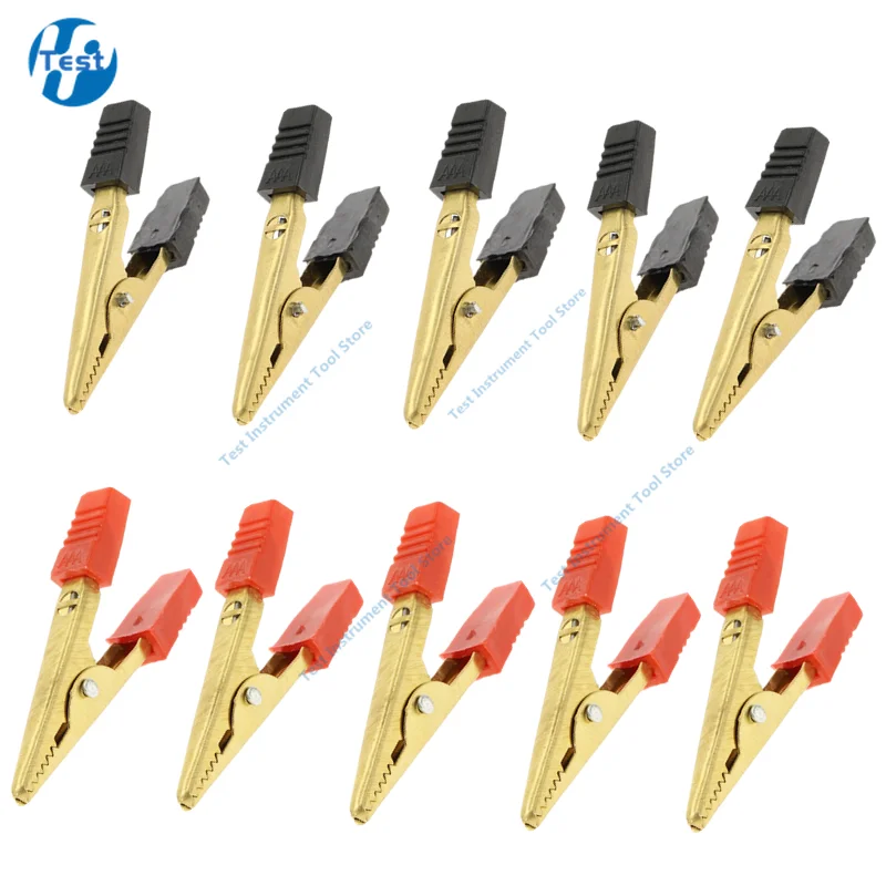 High quality golden Insulated Alligator  clip Plastic Handle Cable Lead Test Charging Clamp Metal Crocodile Clamp Length 50mm