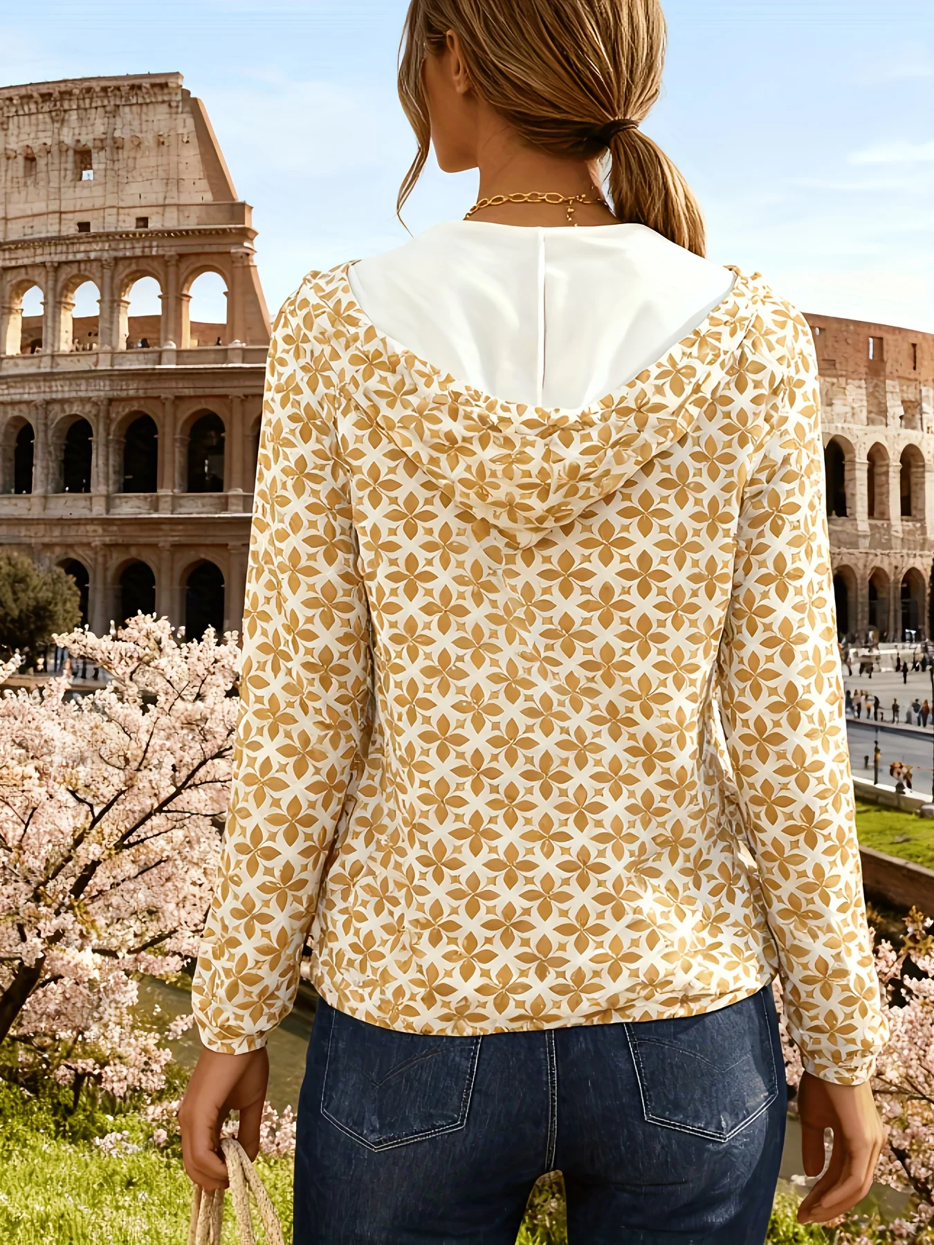 Spring and Autumn casual style Floral Pattern Print Design Gold ladies' casual jacket