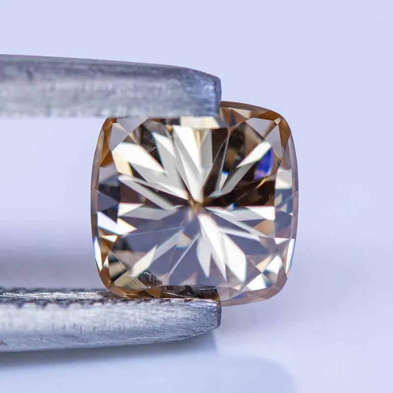 Moissanite Gemstone Natural Color Champagne Cushion Cut GRA Authentication Lab Grown Diamond Advanced Jewelry Making Materials
