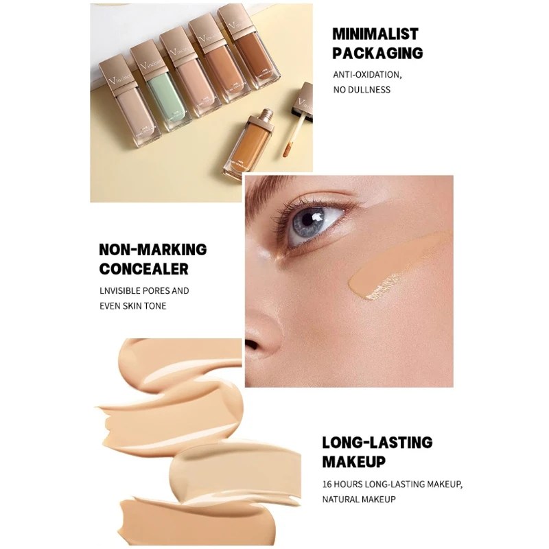 6 Colors Concealer Moisturize Lasting 16h Oil Control Natural Brighten Skin Tone Facial Foundation Cover Blemishes Acne Marks