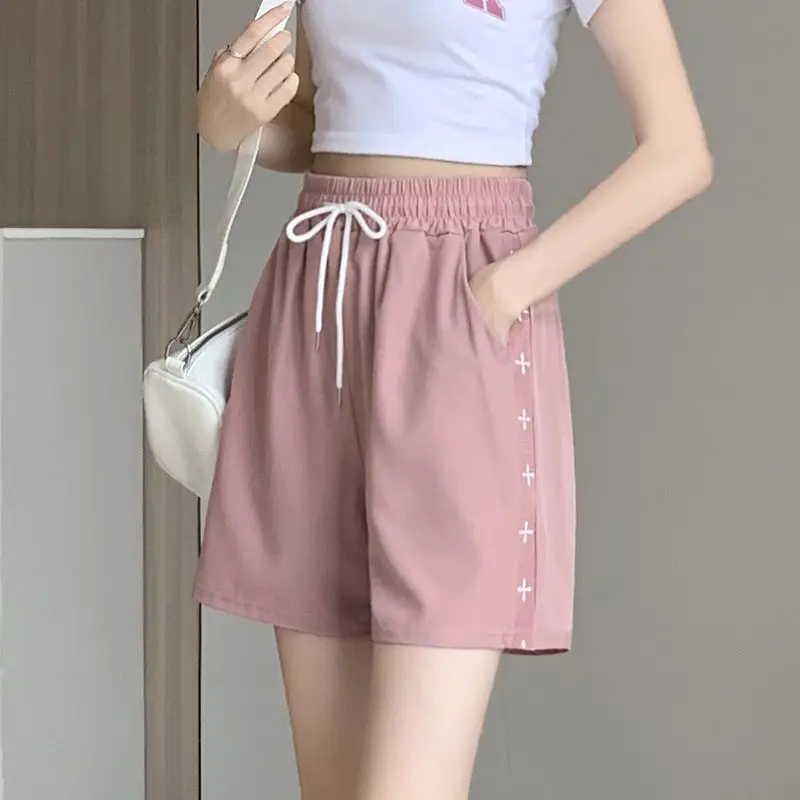 Novo verão feminino gelo seda secagem rápida calças esportivas de cintura alta solta fina casual