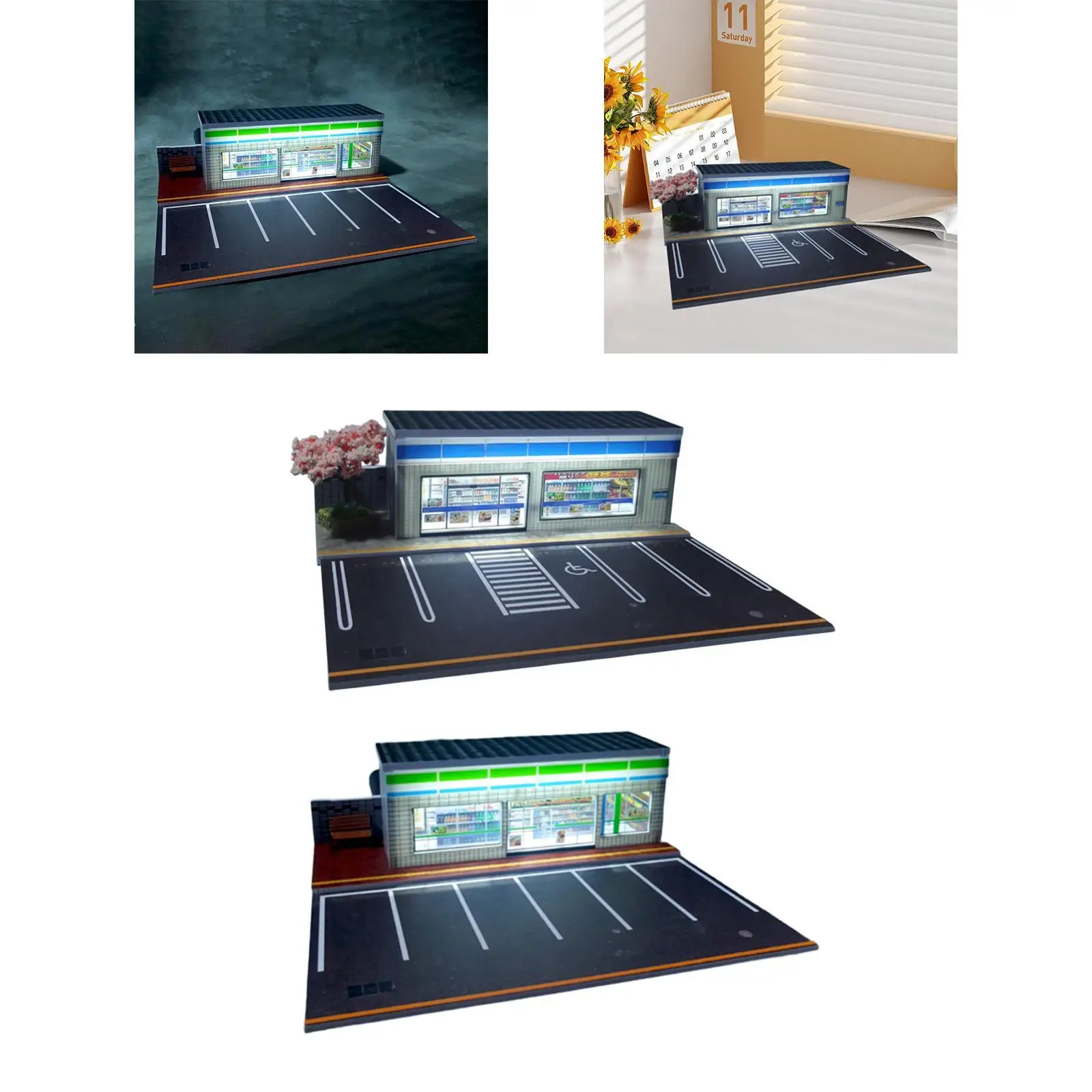 1:64 Parking Lot with LED Lights Display Scenery Model Collectibles for Model Cars Vehicle Scene Toy Action Figures Collection