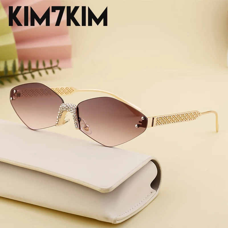 

Small Frame Metal Hexagon Sunglasses Women 2024 Luxury Brand Design Retro Rimless Sun Glasses For Lady Punk Eyewear Shades UV400