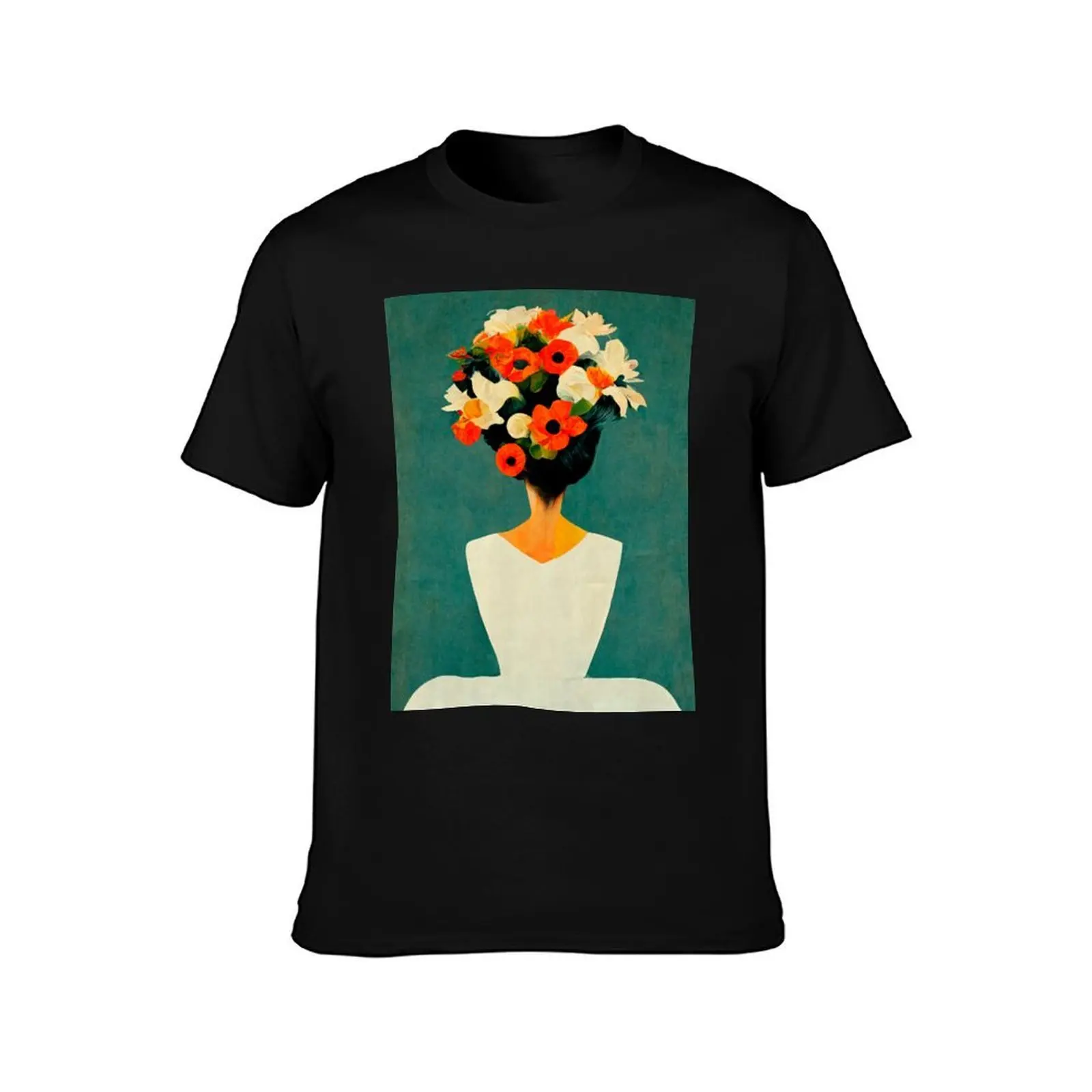 Silhouette of a woman with flowers in her head T-Shirt, Summer Casual Cotton Tee, Oversized Streetwear Tops, Unisex Men Women