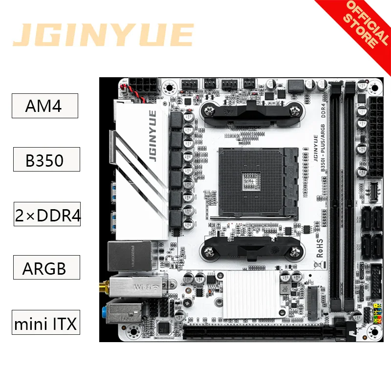 لوحة أم JGINYUE B350 AM4 mini itx تدعم AMD Ryzen R3 R5 R7 R9 2000-4000 series CPU DDR4 RAM كمبيوتر مكتبي B350i PLUS ARGB