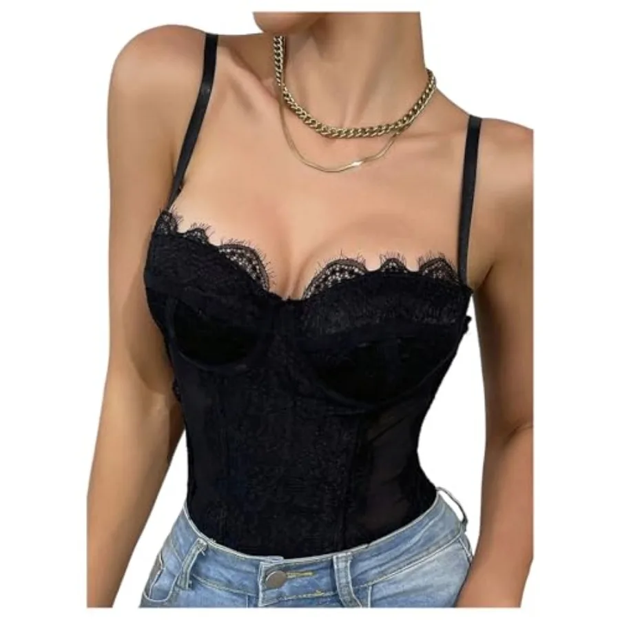 

SweatyRocks Women's Lace Corset Shapewear Bodysuits Backless Sleeveless Thong Bodysuit Shirt Tops