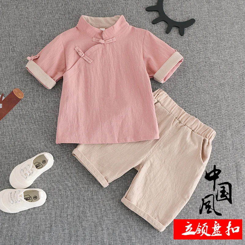 Boy Retro Children Han Clothing Ancient Chinese Style Baby One Year Old Dress Republic of China Wind Cotton and Linen Suit