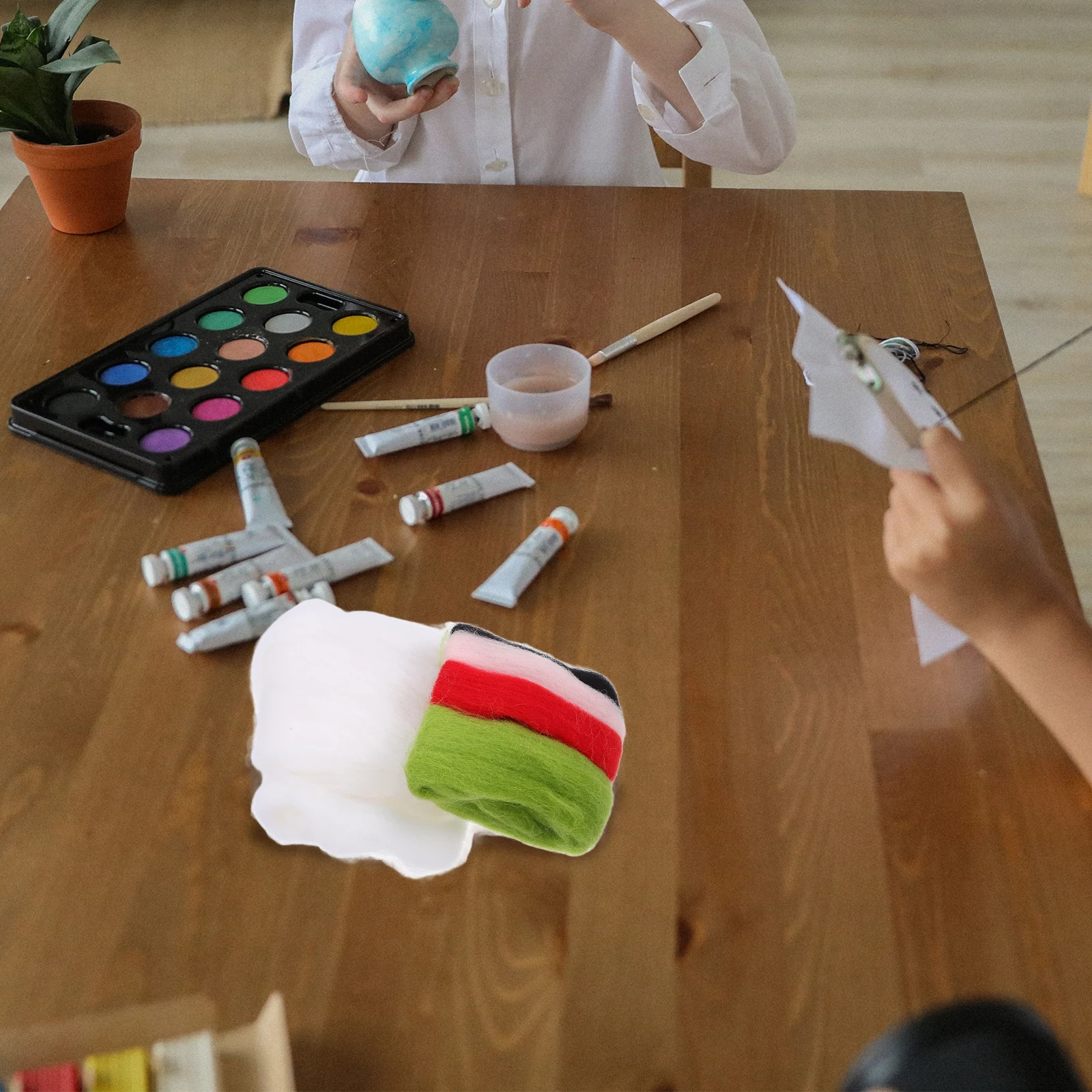 

Rabbit Handmade Material Bag Stuffed Bunny Felting Kit Wool Diy Toys Needle Tools Colored Craft Beginner Kids Art Cartoon
