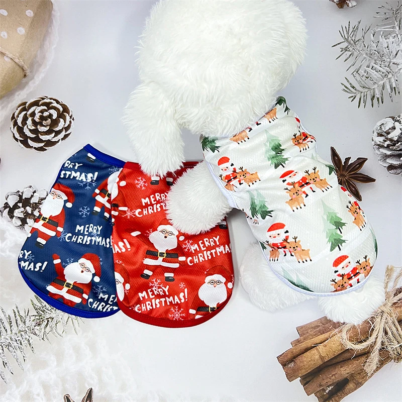 Kerst dun hondenvest kleine puppy cartoon print mouwloos vest comfortabele huisdierkleding