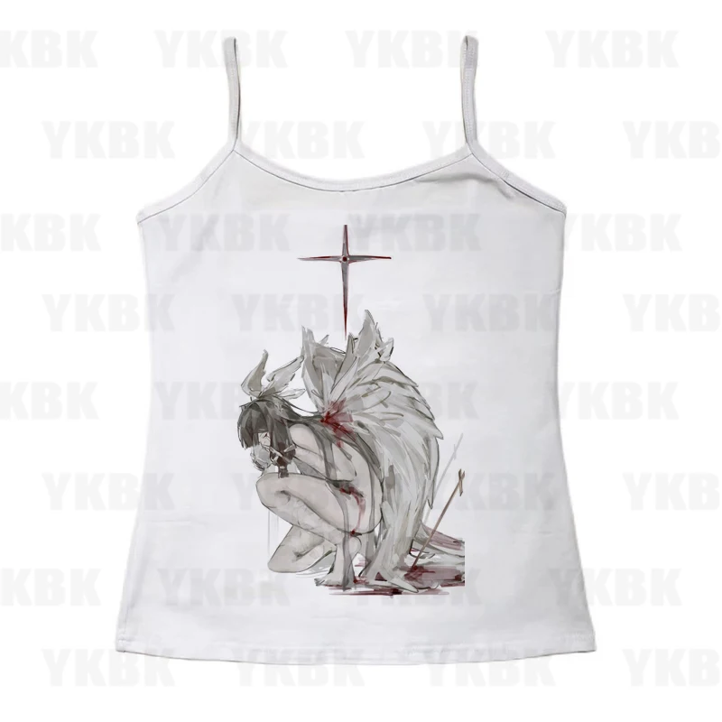 

Y2K Girl Punk Gothic Harajuku Print Аниме Майка без рукавов Женский укороченный топ 2000-х годов Летняя милая футболка в стиле хиппи 90-х Корейская мода EMO