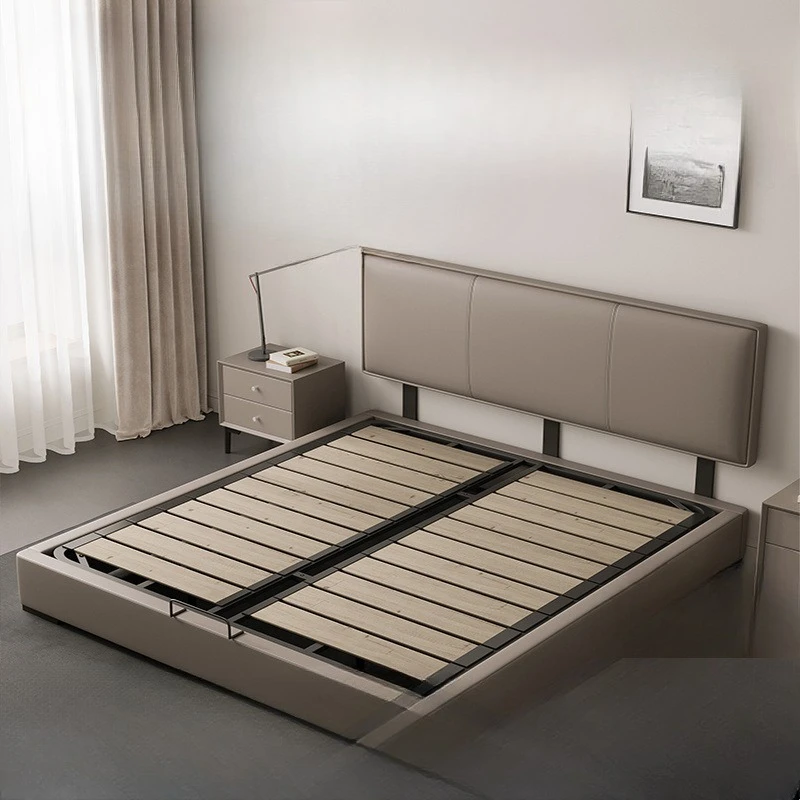 

Leather, soft bag bed, simple, minimalist, first layer cowhide, second bedroom, small apartment, double