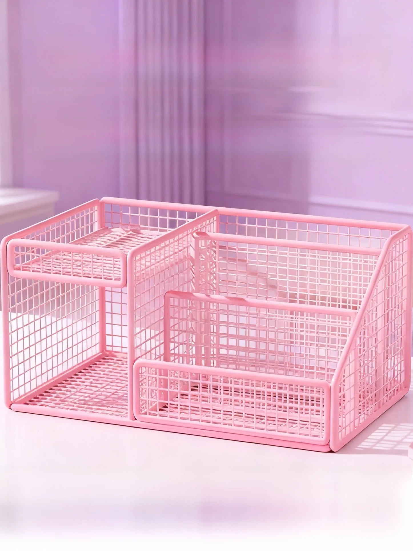 

Розовый косметический ящик для хранения вещей, железный художественный полый органайзер, настольный органайзер Ra для домашних решения для хранения, металлический материал