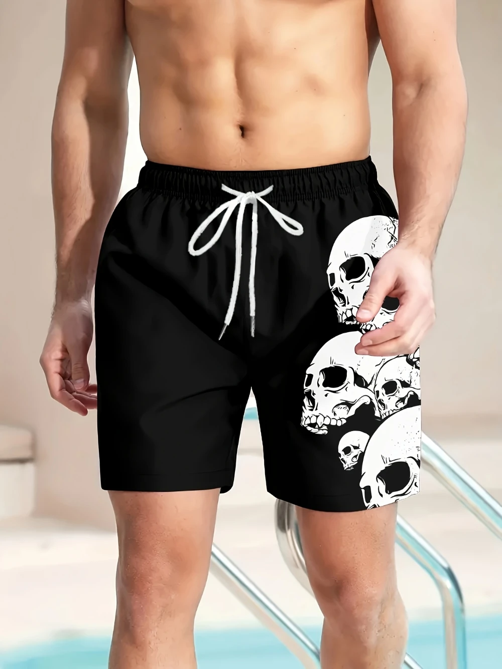 

Men's 3D Printed Skull Pattern Beach Shorts Casual Quick Drying Pullstring Waist Machine Washable Pocket Casual Sports Shorts