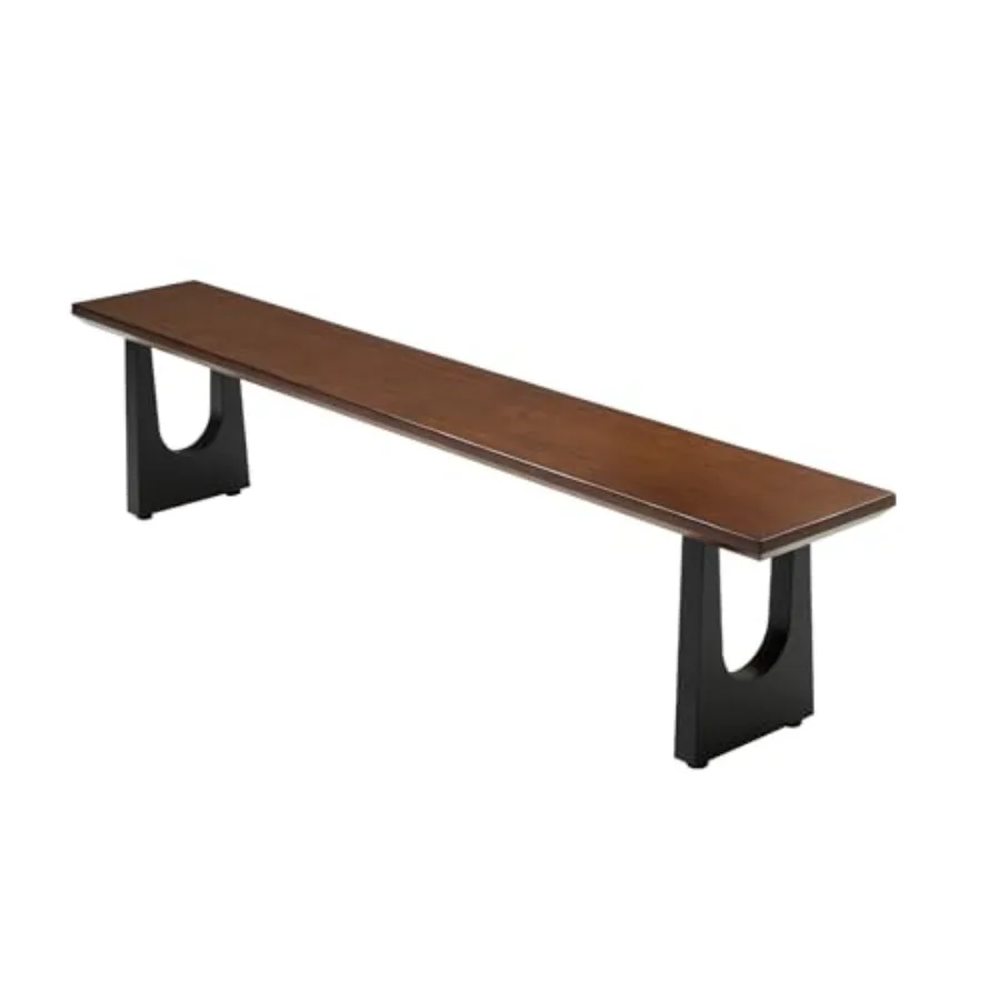 

Walnut Color Long Bench Solid Wood Top Metal Legs U-Shaped Design Durable Sturdy Dining Bench Ideal for Office Home Restaurant