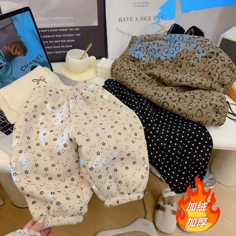 Winter Kinder Dicke Plüsch Hosen Kleidung Mode Neue Jungen Kinder Warme Sport Hosen Floral Polka Dot Mädchen Baby Casual Hosen