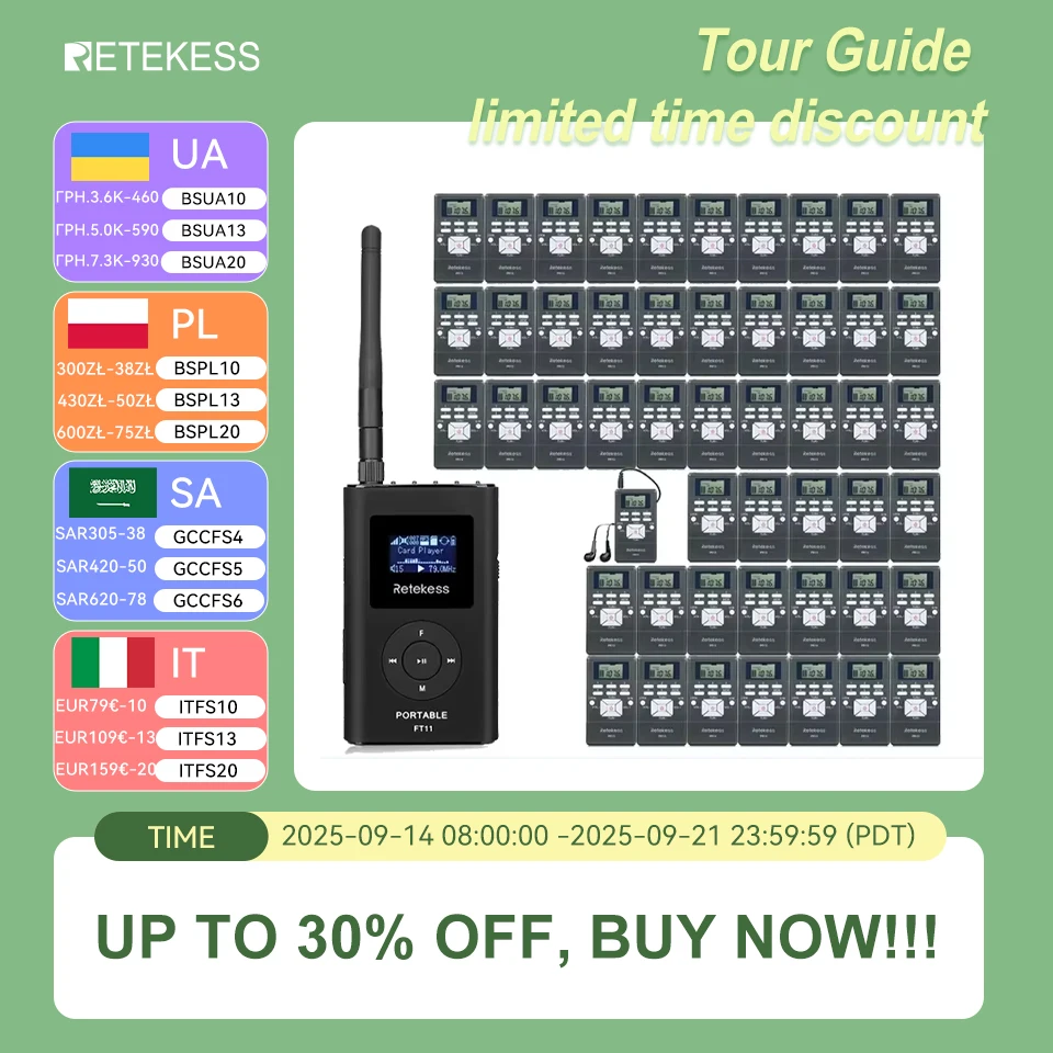 

Retekess Wireless Tour Guide Audio System FT11 FM Transmitter PR13 FM Radio Receiver Tour Guide Conference Church Hajj Training