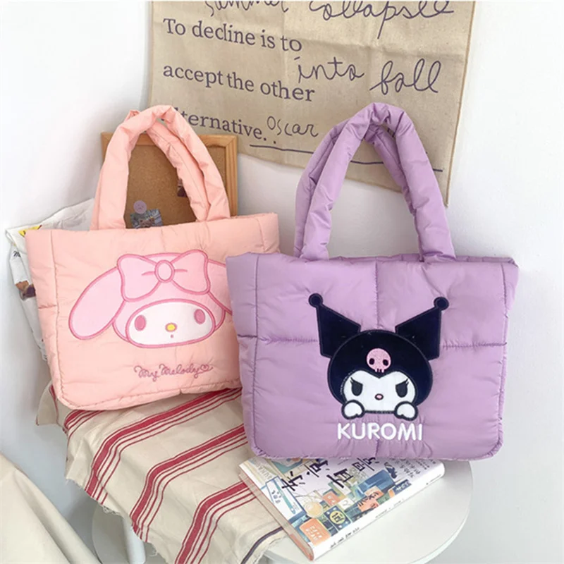 Sanrio Down Bag Hello Kitty Handbag Kuromi Cinnamoroll My Melody Cartoon Shoulder Bag Large Capacity Storage Bag Gift Girl