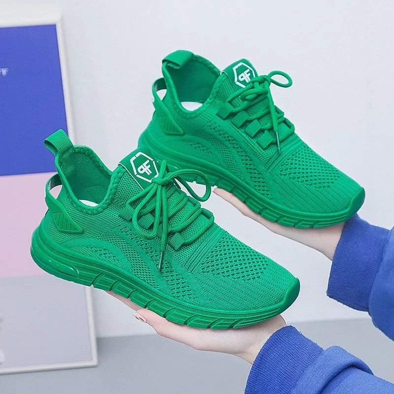 Comemore Fashion Spring Summer Female Sneakers Mesh Green Ladies Shoes Woman Lace Up Red Black Casual Women Shoe Breathable 2022