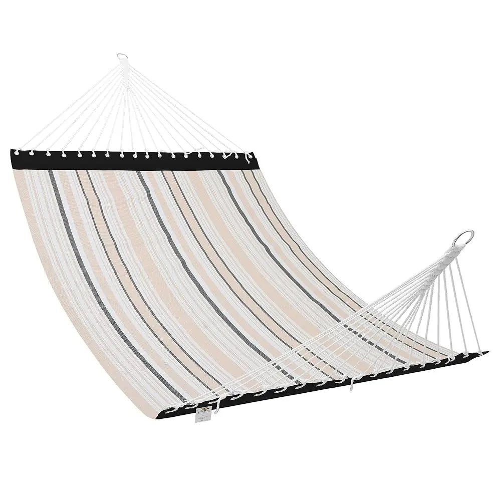 

13 Ft Qui Dry Textilene Hammo - Outdoor Double Hammo - Heavy Duty For Outside - 450 Lbs Acity - Beige Black