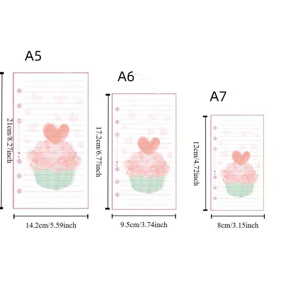 101Sheet A5 A6 A7 Loose-Leaf Refill Paper Flower Cake Inner Refill Spiral Binder Paper 6-hole Paper Stationery