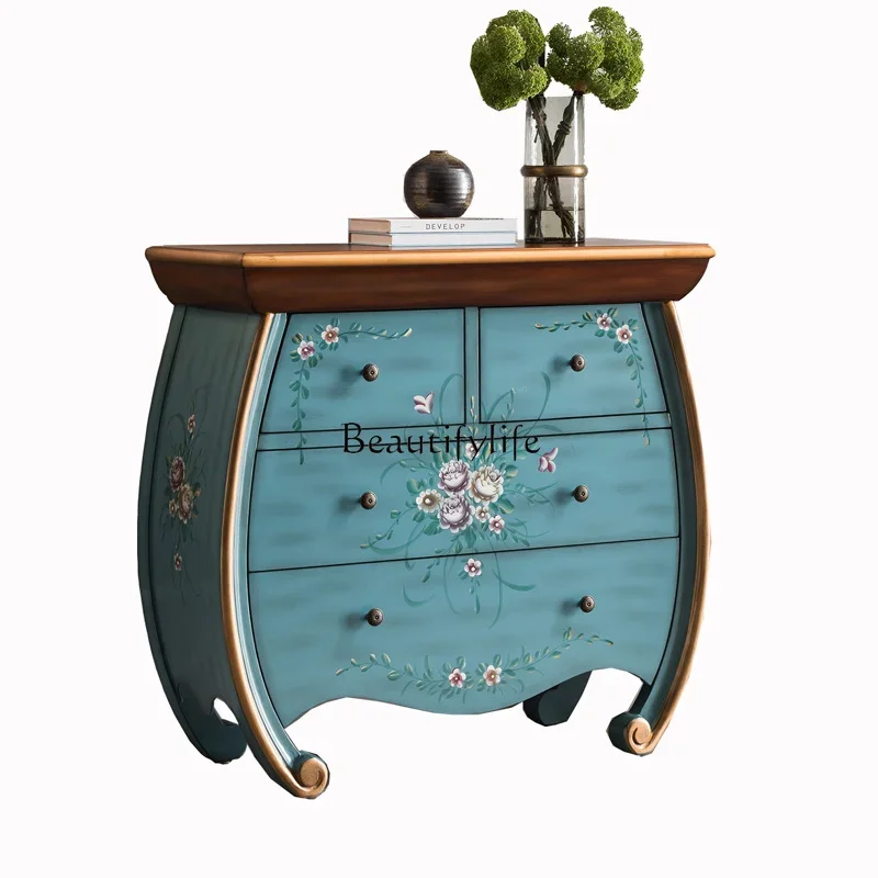 

ls 42American retro old hand-painted solid wood painted decorative cabinet living room storage cabinet