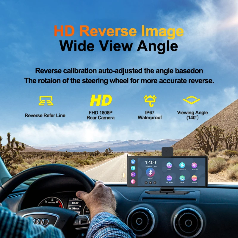 Aprilboy 10.26 Inch 4K Dash Cam Carplay  Android Auto Car Radio Multimedia Player Portable Recorder Car Stereo Touchscreen Car