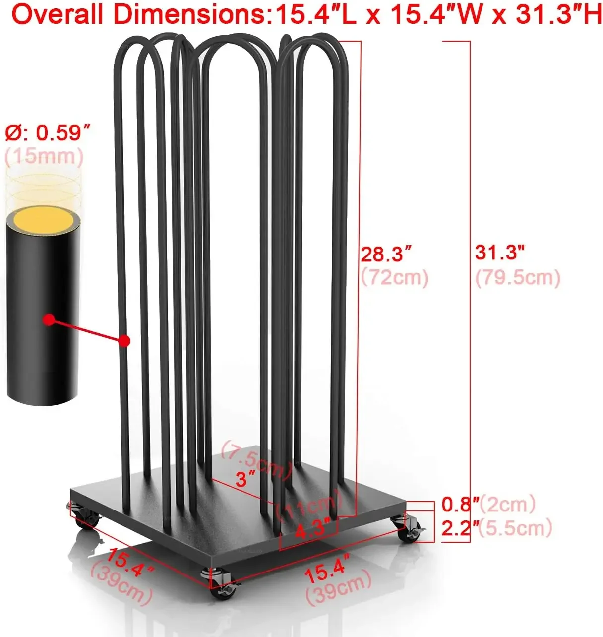 مكدس منظم شماعات، حامل شماعات 4 في 1 مع عجلات دوارة لغرفة الغسيل، متجر البيع بالتجزئة (أسود، 1)