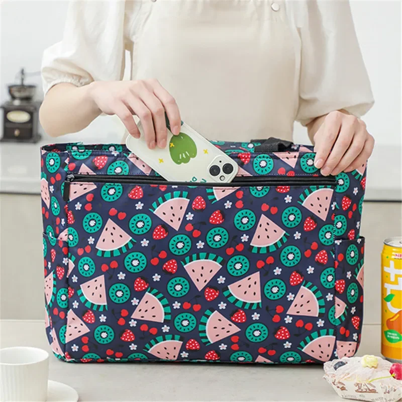 Large Capacity Waterproof Cooler Bag Women Thermal Lunch Bag Portable Travel Picnic Case Insulated Bento Boxes Bag Ice Container