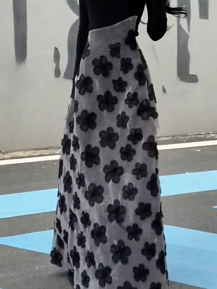 

Юбка А-силуэта с высокой талией, с цветочной вышивкой, с объемным декором, женская модная осенне-зимняя новинка, юбка средней длины