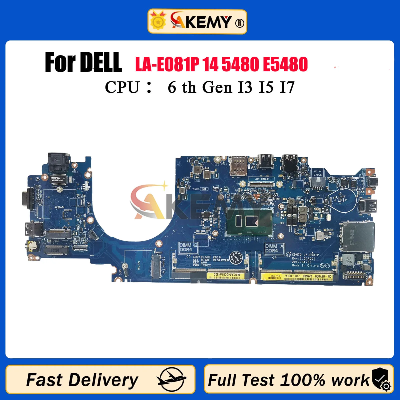 

LA-E081P Материнская плата для ноутбука Dell Latitude 5480 E5480 04X333 0MFNP8 0W86DC 0HXXM1 с процессором I3 I5 I7 100% тест в порядке