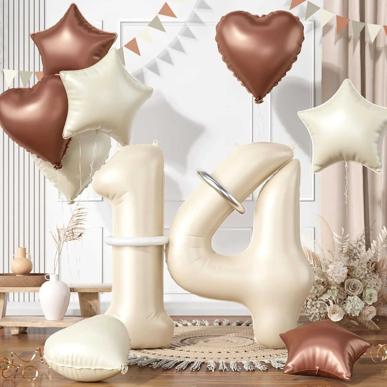40-Zoll-Digital-Liebes-Pentagramm-Aluminiumfolie-Ballon-Set, 10–21 Jahre alt, Zahlen-Set, Creme für Geburtstagsparty-Dekoration