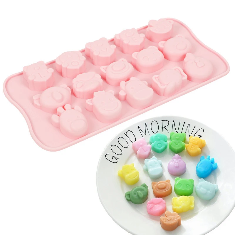 15 شبكة قالب من السيليكون للخبز الكرتون الشوكولاته البسكويت قالب الحيوان آيس كيوب صينية لتقوم بها بنفسك أداة زخرفة الكعكة قطاعات الكب كيك