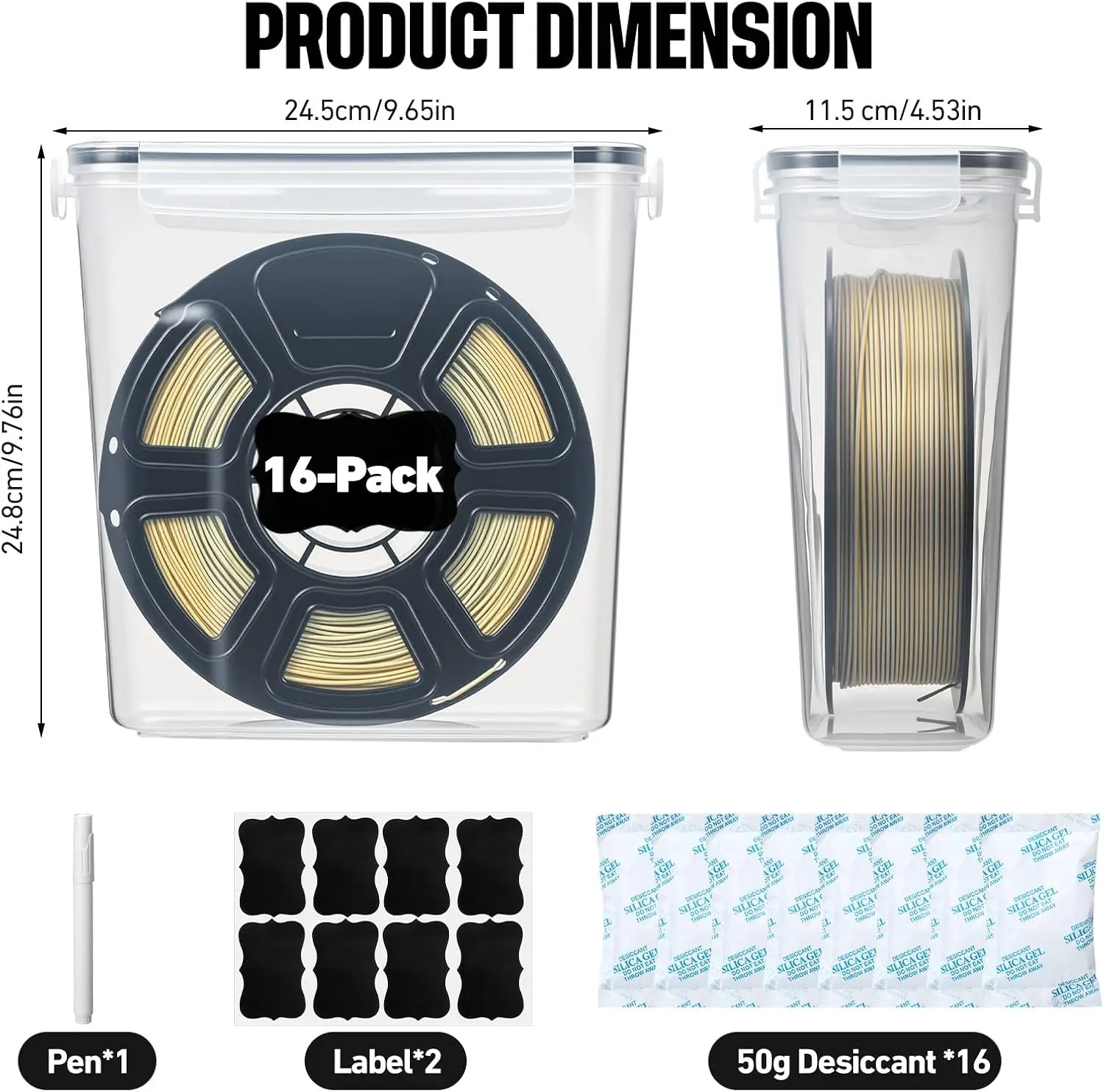 ^For 16 Pack 3D Printer Filament Storage Box - Portable Sealed Filament Container 4.0 L Water-Proof & Dust-Proof with Desiccant,