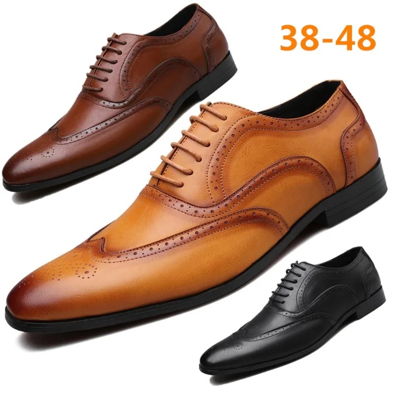 

Formal Men's Classic Leather Shoes Designer Office Lace-up Leather Dress Shoes British Men Wedding Party Oxfords Shoe Plus 38-48