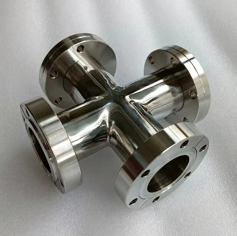 High Vacuum CF Conflate Ss304 316L 4way 3way 6way Equal Or Reducing Rotating Cross With Thread Holes