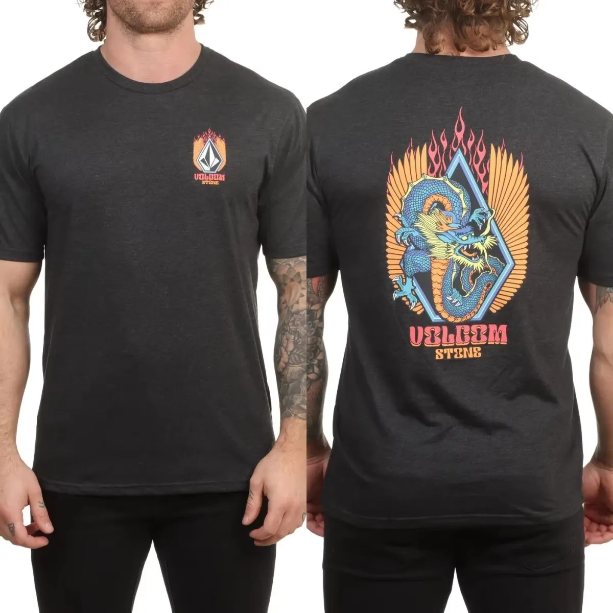 Draggin Stone Volcom Skateboarding Surfing Outdoor Sports Trend Brand Graphic T-Shirt Cotton Men Women Streetwear Tee