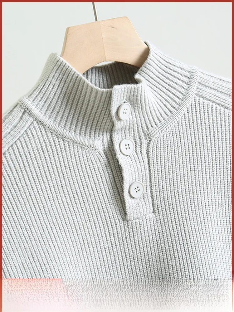 

Мужской теплый вязаный свитер с высоким воротником, футболка на пуговицах, ленивый Sle, осень-зима, Новое поступление, модное городское повседневное польское платье...