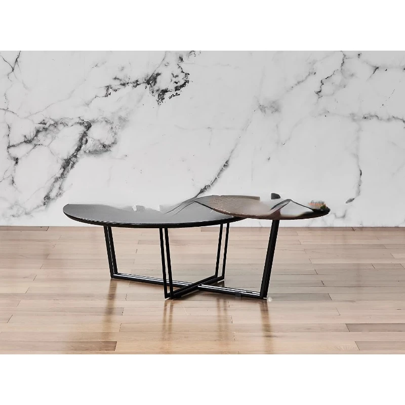 /Circular coffee table/minimalist/1.3m/walnut veneer+ceramic/