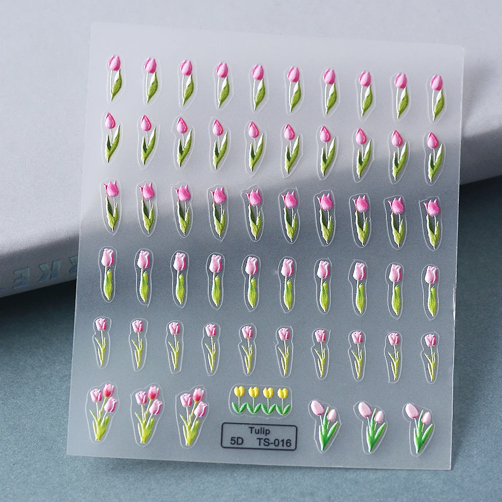 Tulip Flower 5D Nail Art Stickers Nail Foil Manicura Tips Decals For Nails