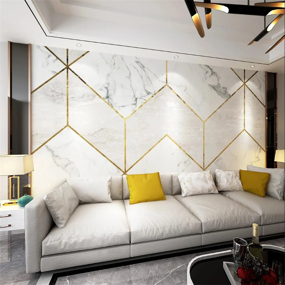 Custom Nordic geometric pattern imitation marble mural living room sofa bedroom decoration wall covering wallpaper Stickers