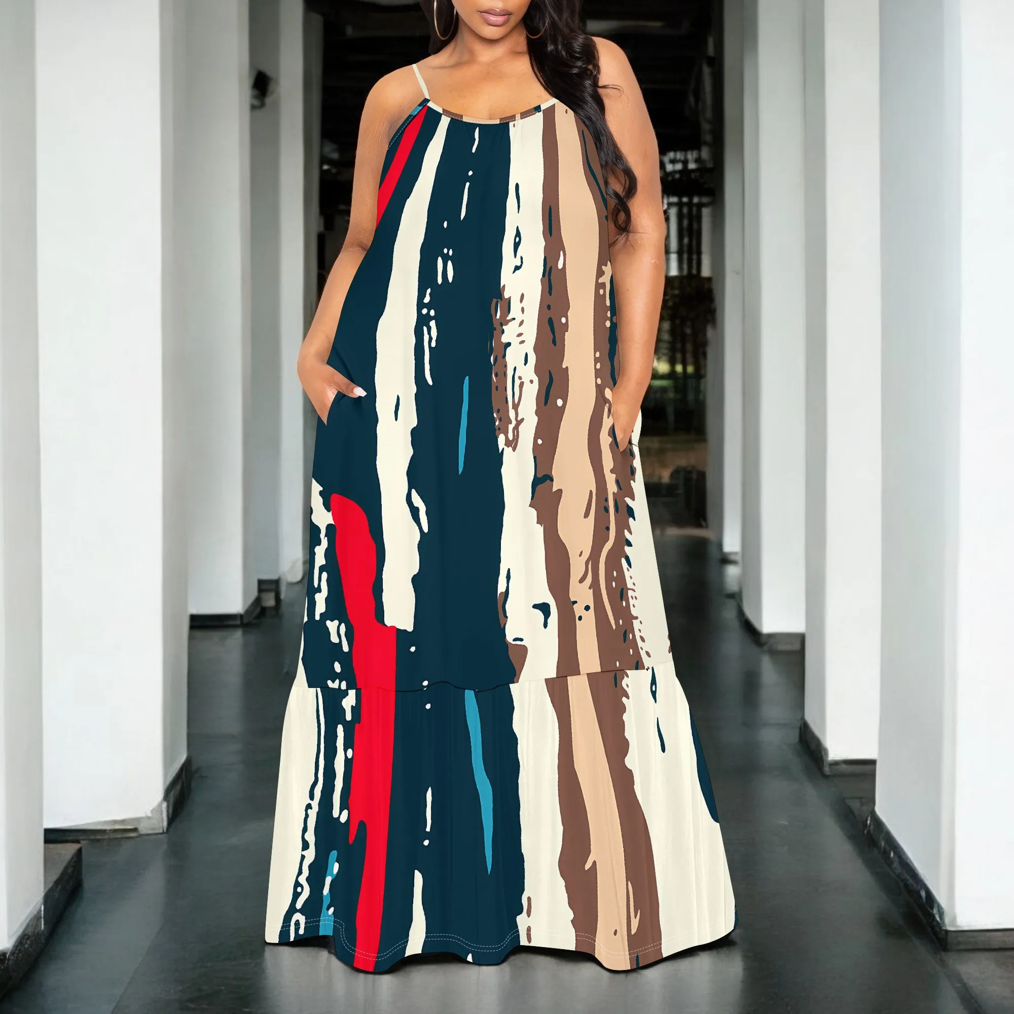 

Women's Sexy Off Shoulder Backless Bodycon Maxi Dress Fashion Printed Casual Party Dresshalter dress with pocket