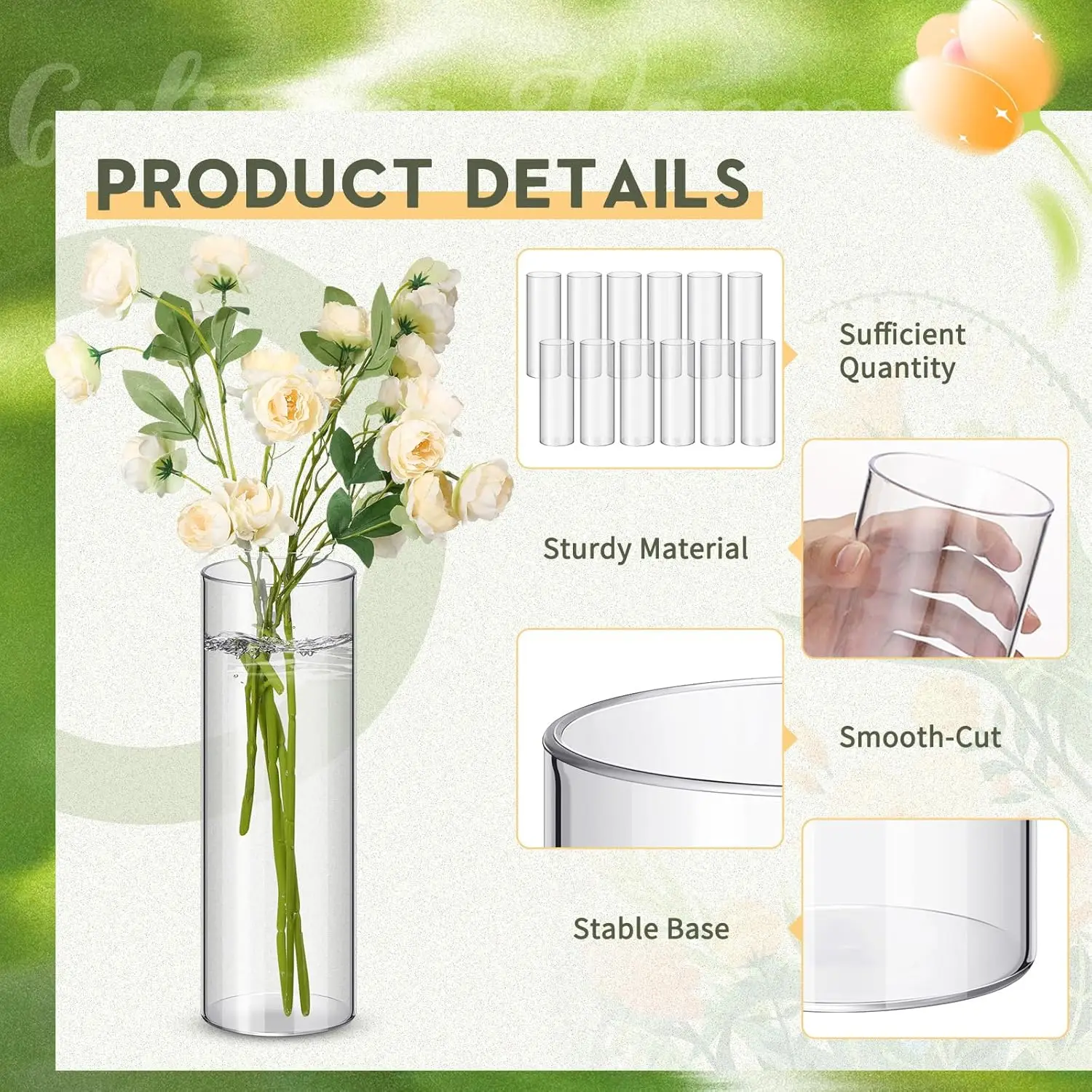 Nuogo 12 Pcs Acrylic Clear Cylinder Vase 10 X 4 X 4 Inches Plastic Cylindrical Flower Vases For Wedding Centerpieces Home