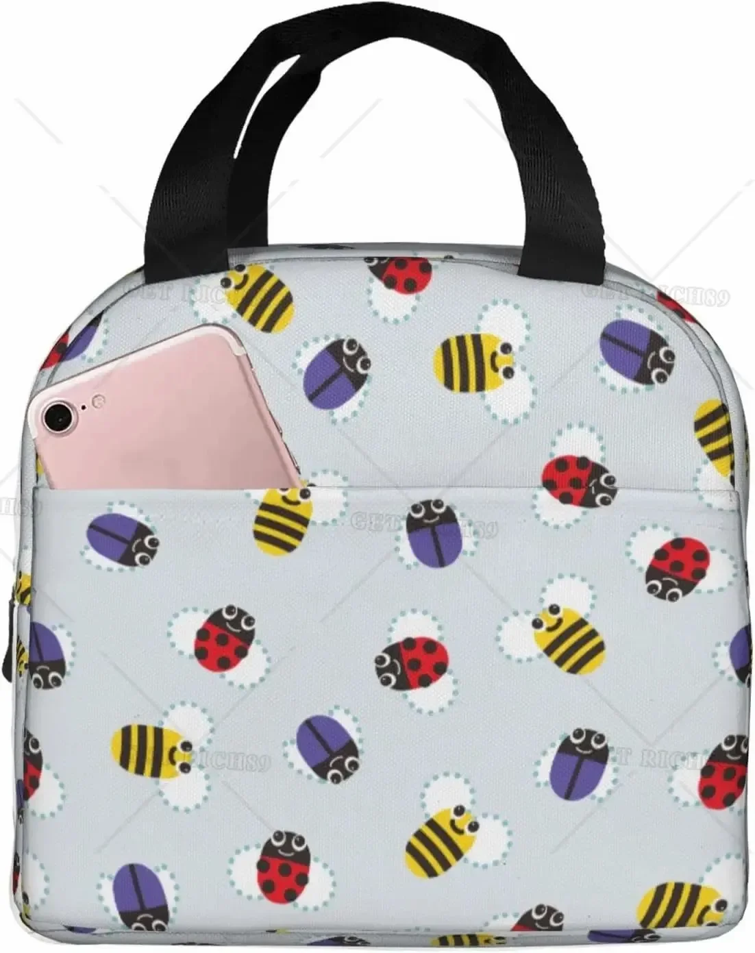 Cartoon Bee Yellow Insulated Lunch Bag for Kids Boys Girls Washable and Reusable Thremal Lunch Box for School Picnic