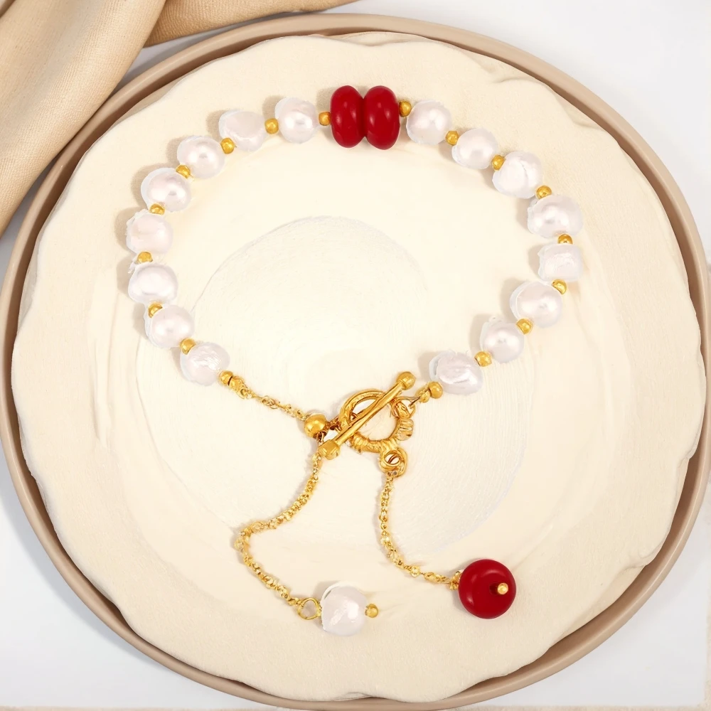 

Women's Bracelet with Freshwater Pearl OT Buckle Design, Stainless Steel Fashionable and Versatile Jewelry Accessories