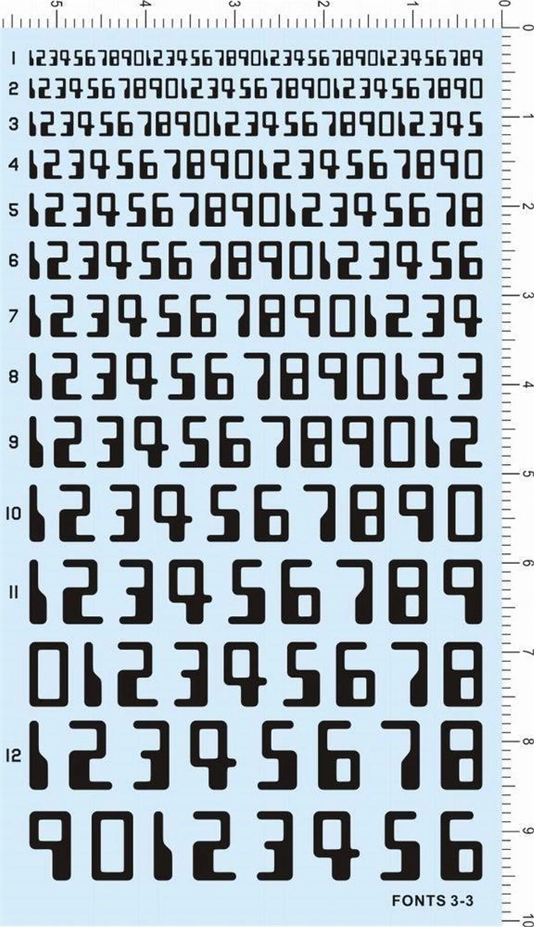 Number Fonts 3-3 Water Slide Decal for Different Scale Model Kits (Black)